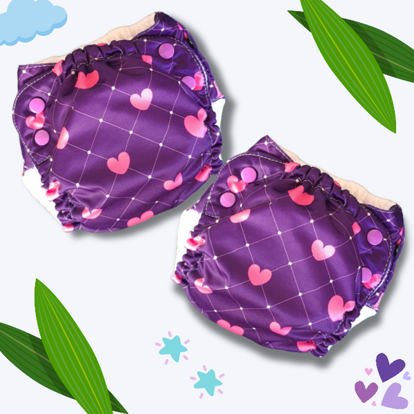 Easy Diapers Classic - Purple Hearts (Pack of 2)