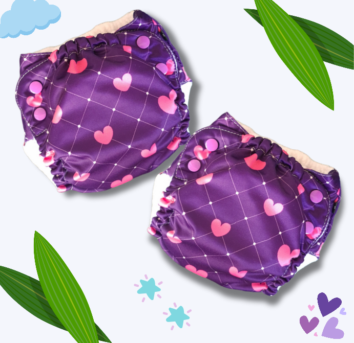 Easy Diapers Classic - Purple Hearts (Pack of 2)