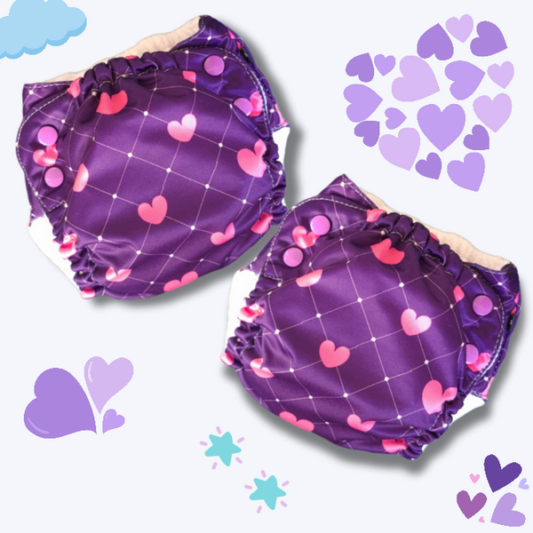 Easy Diapers Classic - Purple Hearts (Pack of 2)
