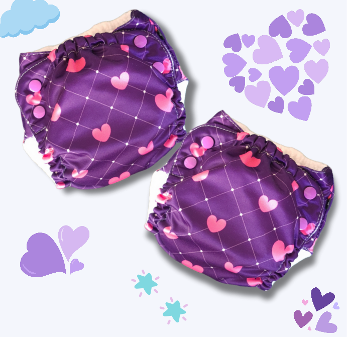 Easy Diapers Classic - Purple Hearts (Pack of 2)