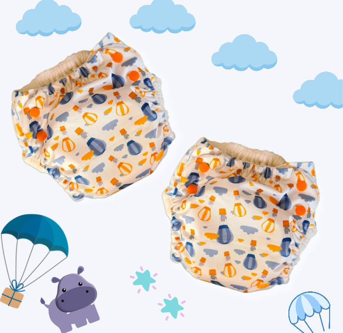 Easy Diapers Classic - Parachute Hippo (Pack of 2)